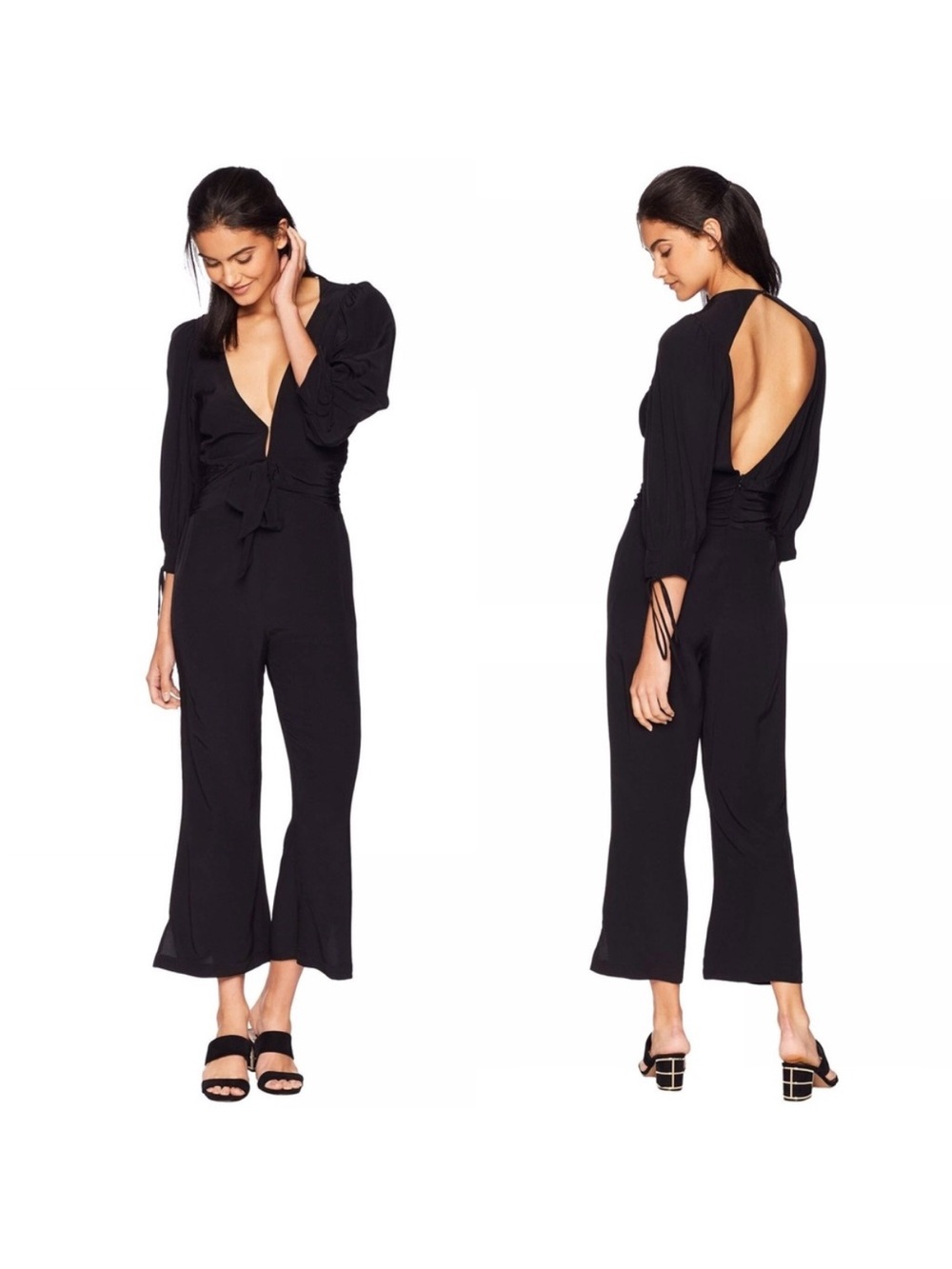Black Open-Back Jumpsuit with Tie Waist